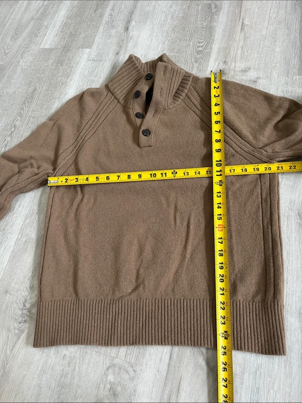 Banana Republic Woolen Button Sweater Men L Wool Mock Neck Heritage Prep Raglan